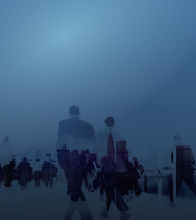 business people in blue background